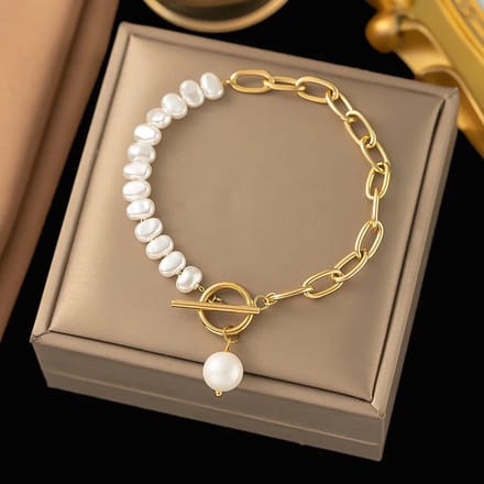 JewelGalerie - Armband -Parel Schakel - Goud