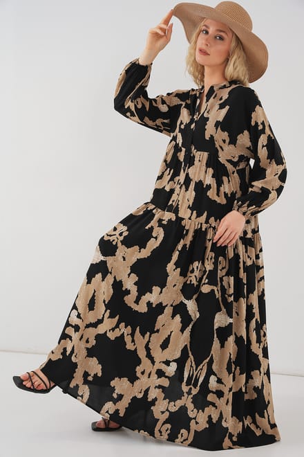 Geprinte V-hals Maxi Jurk