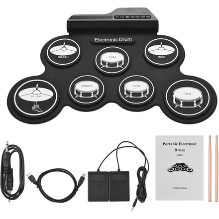 Compact formaat USB Roll-Up Silicon Drum Set Digitaal elektronisch drumstel 7 drumpads met drumstokken Voetpedalen voor beginners black