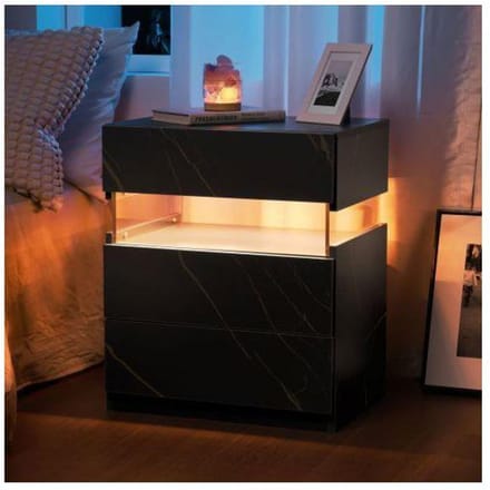 Table de nuit LED 3 tiroirs pour chambre à coucher avec panneau acrylique Table de nuit LED (Noir + Vert)