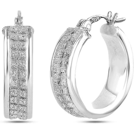Vrouwen Brede Hoep Oorbellen met Diamantstructuur, 925 Sterling Zilver BIPE018