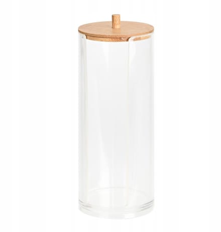 Koopman - Cosmetisch Wattenschijfjeshouder - 19,5cm - Met Bamboedeksel - Transparant