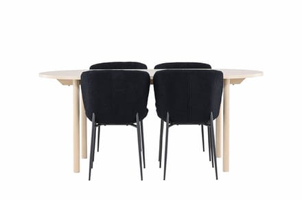 Andy eethoek tafel 90x180cm en 4 teddy stoelen whitewash.