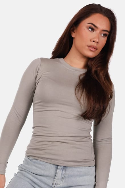 Getdrezzed Top - Maat: S - Dubbel gevoerde basic top met ronde hals taupe
