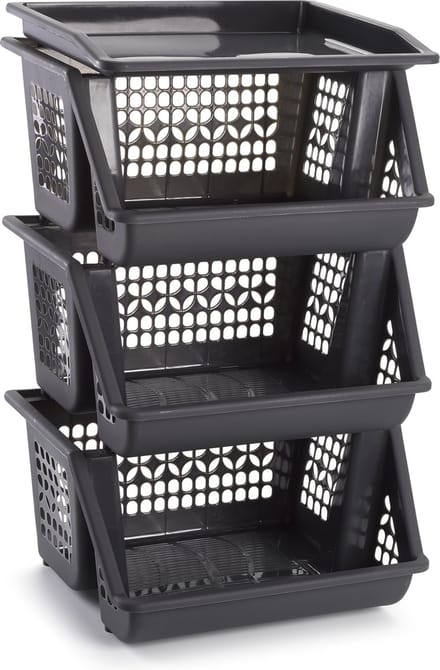 Plasticforte Opbergkrat - grijs - 3 vakken - 62 cm - Stapelkratten - Stapelbare manden