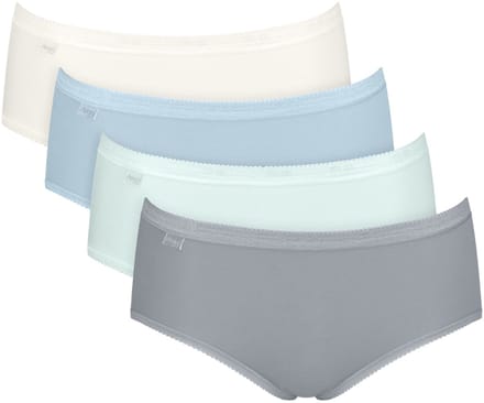 Sloggi Women Basic+ Midi (4-pack) - dames slip - wit - lichtblauw - lichtgroen en grijs