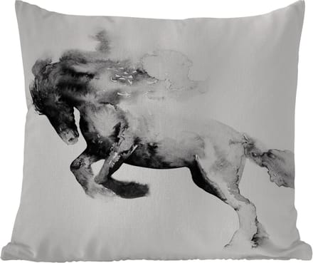 Tuinkussen - Schilderij - Paard - Dieren - Olieverf - Zwart - Wit - 40x40 cm - Weerbestendig