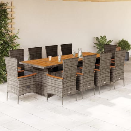 vidaXL - 11-delige - Tuinset - met - kussens - poly - rattan - grijs