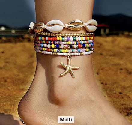 12Getit Enkelbandje - Armbandje met gekleurde kralen schelp en zeester