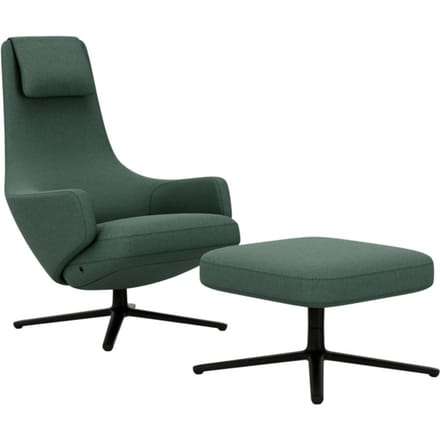 Vitra - Repos Fauteuil & Ottoman - basic dark gepoedercoat - Cosy2 rietgroen - Zithoogte 40 cm
