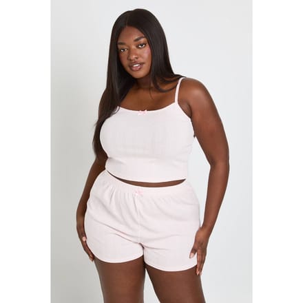 boohoo Dames Plus Pointelle Hemdje Pyjama Top | Baby Roze | Maat: 44