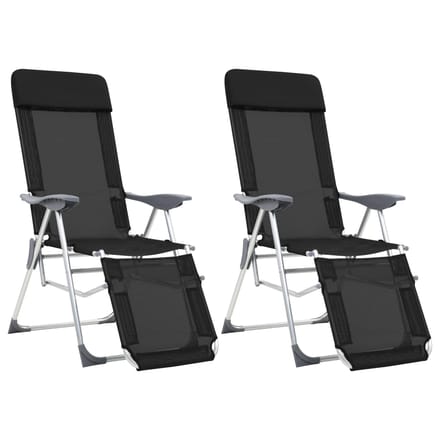 vidaXL - Campingstoelen - met - voetensteun - 2 - st - inklapbaar - textileen - zwart