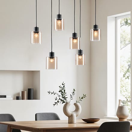 LumenXL Zwarte hanglamp Palaio - amber glas, 6-lichts