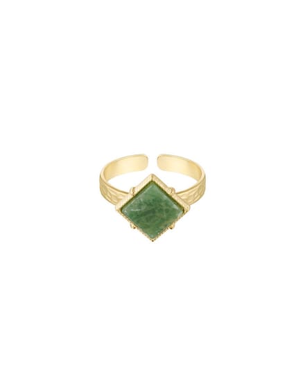 Verstelbare ring met groene steen 'Diamond Stone - Green' - Goudkleur RVS/Stainless Steel