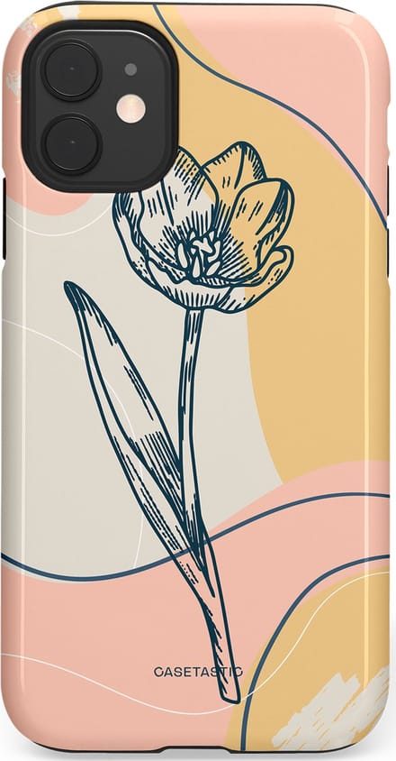 Casetastic hoesje geschikt voor Apple iPhone 11 - Dubbellaagse bescherming - Lente tulp - Fashion Case - Perzik Beige Lichtgrijs