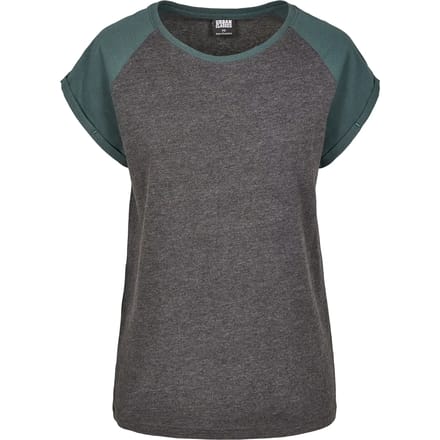 Urban Classics Contrast Raglan Tee Dames T-shirt - houtskool/groen - 3XL