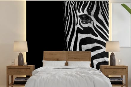 Behang - Fotobehang Dieren - Zebra - Zwart - Wit - Breedte 220 cm x hoogte 220 cm