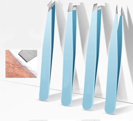 4 Stuks Pincet Set – RVS – Verschillende Pincetten – Blauw