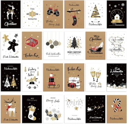 24 Elegante Kerstkaarten met Enveloppen en Gouden Details