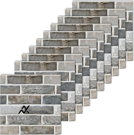 Nevolis Pack of 10 3D Self-Adhesive PVC Wall Panels 30 x 30 cm Living Room Wall Cladding Blue Brick .