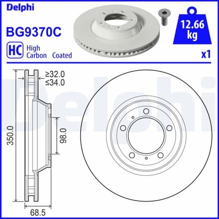 Remschijf DELPHI BG9370C, 1 stuk