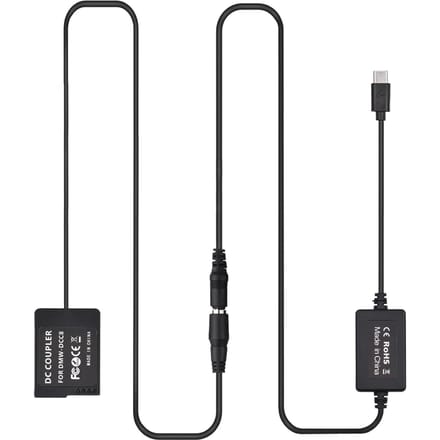 PD USB Type-C-kabel naar DMW-DCC8 Dummy-batterij DC-koppeling DMW-BLC12 Vervanging voor Panasonic LUMIX zwart