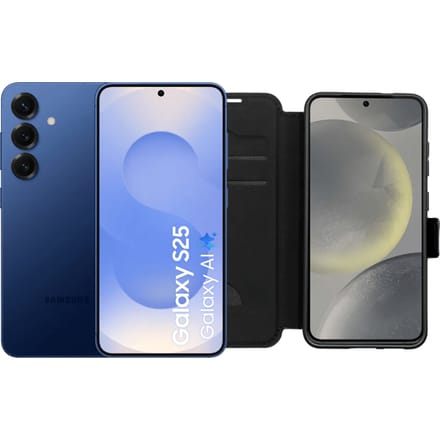 Samsung Galaxy S25 128GB Donkerblauw 5G + BlueBuilt Book Case Zwart