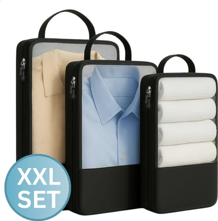 RENALUX - Compressie Packing Cubes Set - Compression Cubes - Koffer Organizer Set Compressie - Zwart