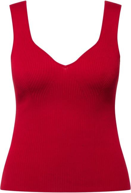 Ulla Popken - Dames - Ribtop slim hartvormige hals mouwloos - Salsa - Maat 46+