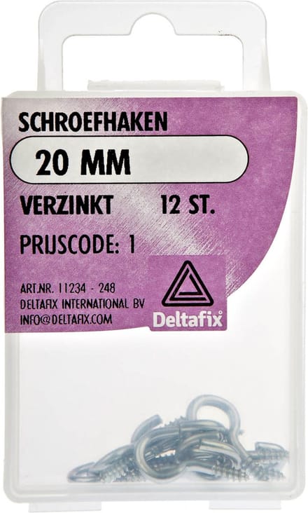Deltafix Schroefhaken - 12x - verzinkt metaal - 20 mm - ijzerwaren bevestigsmaterialen