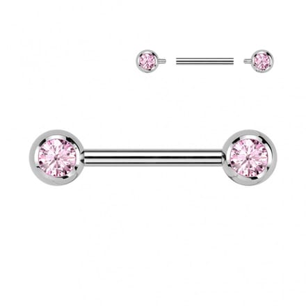 Piercing titanium steen rond intern schroefdraad 1.6x12 - zilver roze - LMPiercings