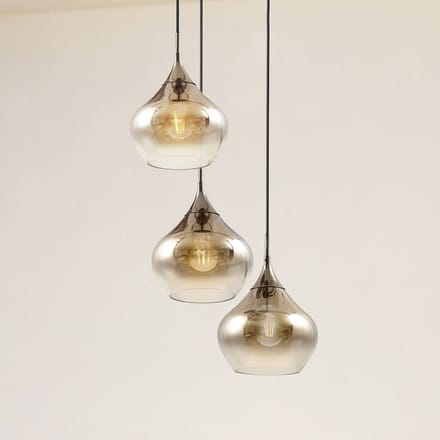 Lucande - hanglamp - 3lichts - Glas, ijzer - H: 17.5 cm - E27 - rookgrijs, zwart