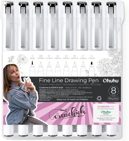 CreaChick X Ohuhu - Fineliner drawing pen - zwart - set van 8