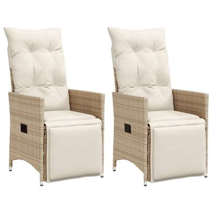 vidaXL - Tuinstoelen - 2 - st - verstelbaar - met - kussens - poly - rattan - beige