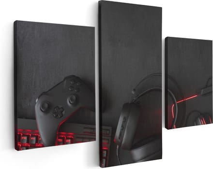 Artaza Canvas Schilderij Drieluik Gaming Spullen - Accessoires - Controller - 90x60 - Foto Op Canvas - Canvas Print