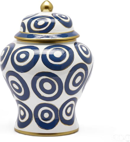 EGD Vaas met Deksel Keramiek Blauw-Crème D 28 cm H 41 cm