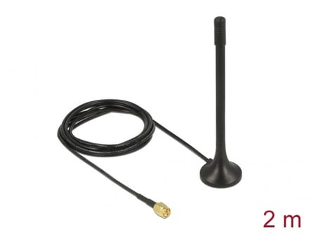 Delock ISM 433 MHz Antenna SMA plug 2 dBi omnidirectional with magnetic base and connection cable (RG-174, 2 m) black