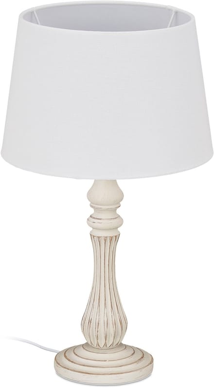 schemerlamp landelijk - E14 fitting - stof en hout - 47 x 27 cm - wit