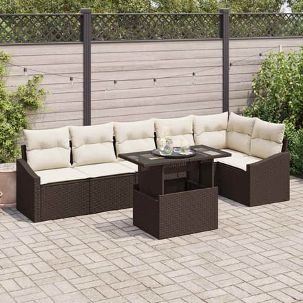 vidaXL - Tuinbank - Set - 7 - st - Bruin - en - Crème - poly - rattan