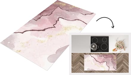 Keukenloper - Loper keuken - Marmer - Roze - Wit - 120x60 cm - Keukenloper vinyl