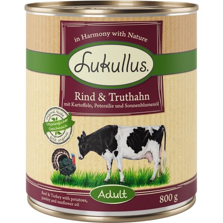 6x800g Rund & Kalkoen Lukullus Hondenvoer