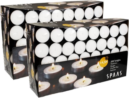 Spaas Theelichten Kaarsen Grootverpakking - Wit - circa 4,5u - Ø3,9cm - 400 stuks