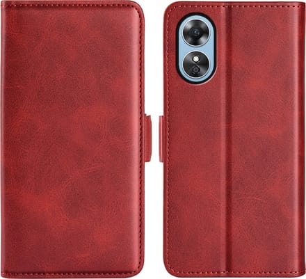 MobyDefend Hoesje - Geschikt voor Oppo A17 - Luxe Wallet Book Case (Sluiting Zijkant) - Rood