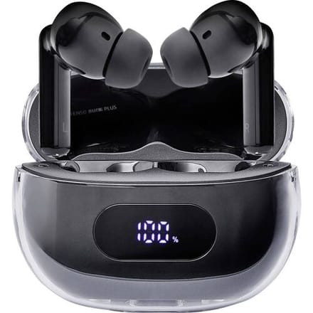 Intenso Buds Plus T310AE schwarz In Ear headset Bluetooth Stereo Zwart Noise Cancelling Oplaadbox, Indicator voor batterijstatus, Touchbesturing Mobiele