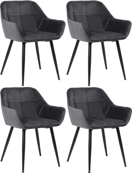 CLP Emia Set van 4 eetkamerstoelen - Met armleuning - Velvet - Fluweel - grijs Fluweel