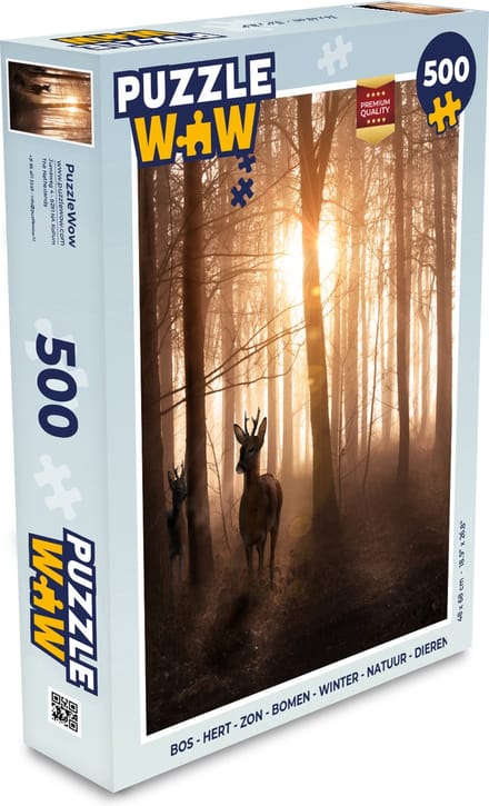 Puzzel Bos - Hert - Zon - Bomen - Winter - Natuur - Dieren - Legpuzzel - Puzzel 500 stukjes