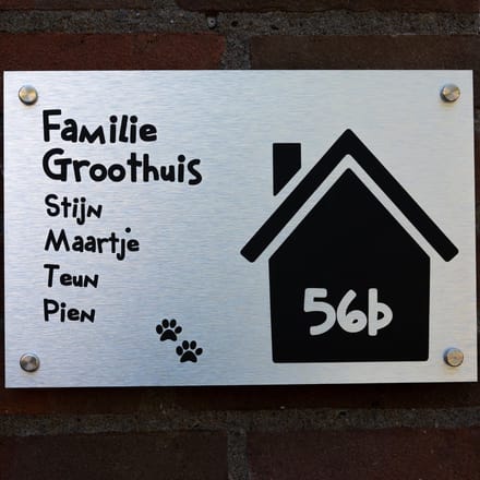 Naambord - RVS - 20 cm x 30 cm - zwarte opdruk - compleet pakket