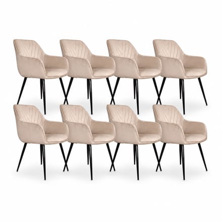 DS4U® - Gaby eetkamerstoel - Set van 8 - Champagne - Velvet - Armleuningen