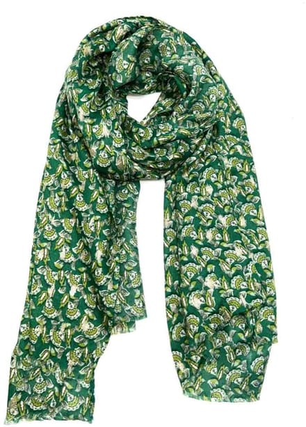Lange dames sjaal Emilie-gebloemd motief-groen wit goud lime smaragd olijf