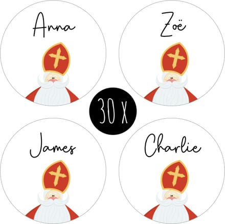 30x Sinterklaas Stickers / Naamstickers | rond | beschrijfbaar | sticker naam | 35 mm | SINT